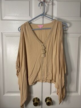 Lilly Pulitzer Beige V-Neck Tassel Boho Tunic Sz S-M EUC